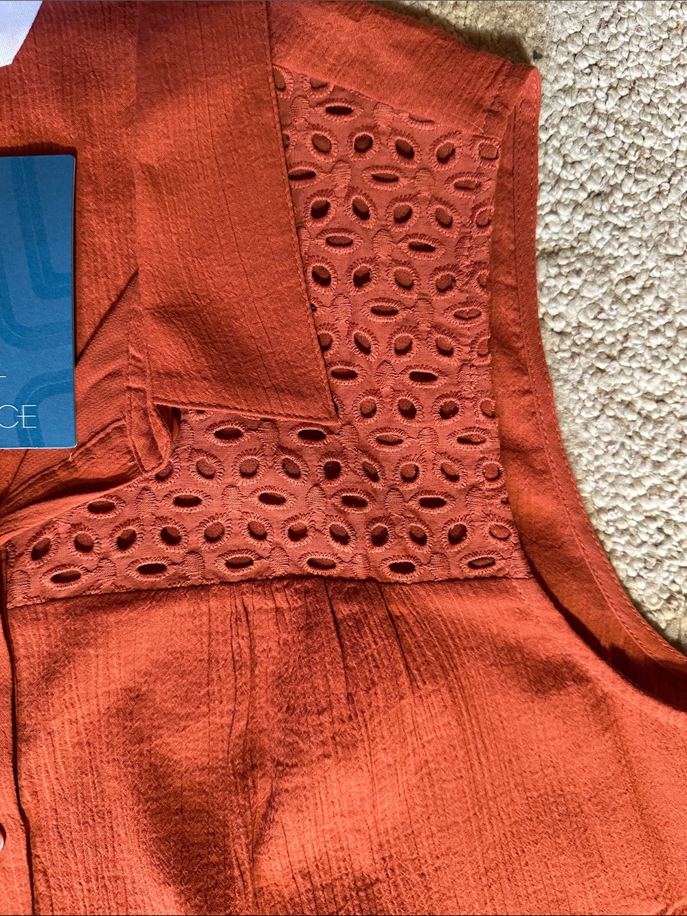 Market & Spruce Rust Sleeveless Eyelet Yoke Button-Front Top - Picture 3 of 4